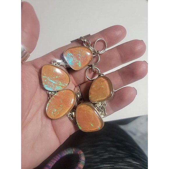 Unicorn Colors Bracelet Dichrotic Glass Pink Yellow Blue Green Simulated Opal - Picture 3 of 7